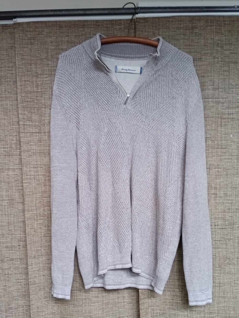 Tommy Bahama Light Taupe Quarter-Zip Textured Knit Pullover